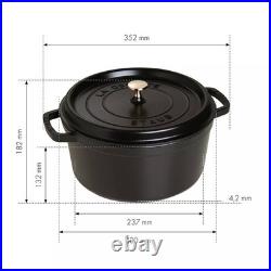 Staub Cast Iron Round Cocotte, Dutch Oven, 7-quart, serves 7-8, Made in France, Blk
