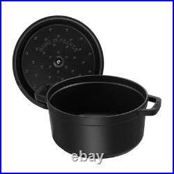 Staub Cast Iron Round Cocotte, Dutch Oven, 7-quart, serves 7-8, Made in France, Blk