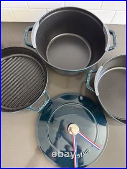 Staub Enameled Cast Iron 4-Piece Stackable Cookware Set La Mer BRAND NEW SEE