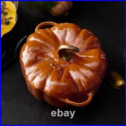 Staub Enameled Cast Iron Pumpkin Cocotte 3.5 Qt Cinnamon Orange Pot