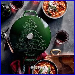 Staub Pine Tree Braiser 2.5 Qt Cast Iron Basil Brass Knob France