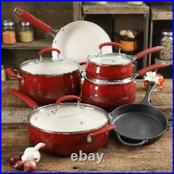The Pioneer Woman Classic Belly 10 Piece Ceramic Nonstick Cast Iron Cookware Set