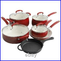 The Pioneer Woman Classic Belly 10 Piece Ceramic Nonstick Cast Iron Cookware Set
