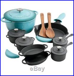 The Pioneer Woman Timeless 18-Piece TURQUOISE Cast Iron Essential Cooking Set