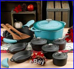 The Pioneer Woman Timeless 18-Piece TURQUOISE Cast Iron Essential Cooking Set