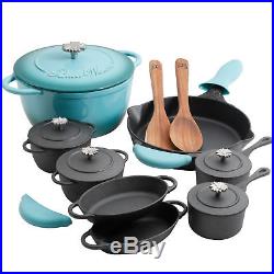 The Pioneer Woman Timeless 18-Piece Turquoise Cast Iron Essential Cooking Set