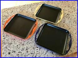 Three NEW Le Creuset Skinny Griddle 9.5, cast iron, Yellow, Orange, Blue