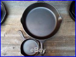 Unmarked Wagner 6 PC Cast Iron Skillet Set, #'s 12, 10, 8, 6, 5, & 3, restored