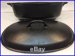 VERY RARE Griswold Slant Logo No. 3 Cast Iron Oval Roaster & Lid 2627 / 2628