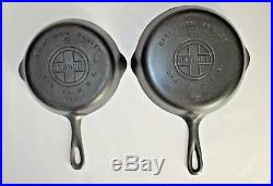 VINTAGE 1930's GRISWOLD MATCHING SKILLET SET with LARGE BLOCK LOGO (Ex. Cond.)