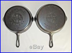 VINTAGE 1930's GRISWOLD MATCHING SKILLET SET with LARGE BLOCK LOGO (Ex. Cond.)