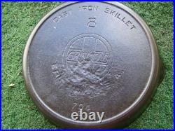 VINTAGE GRISWOLD # 8 LARGE SLANT LOGO MARKED 704 E CAST IRON SKILLET withHR