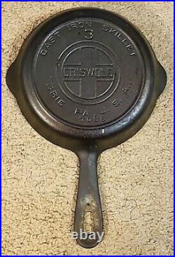 VINTAGE Griswold No 3 Cast Iron Skillet Large Logo WithHEAT RING P/N 709-B FLAT