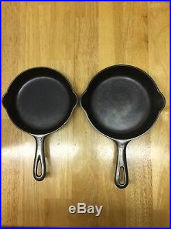 VINTAGE c1939 GRISWOLD MATCHING STYLE SKILLET SET-SIZES 3,4,5,6,7,8 ALL SIT FLAT