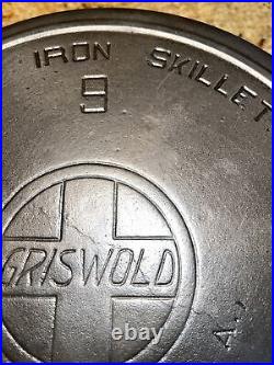 VTG Griswold 9 Slanted Large Block Logo Cast Iron Skillet Heat Ring 710 XI