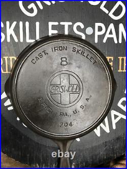 VTG Griswold Erie Cast Iron No. 8 Slant Logo Skillet with Heat Ring -704 R Smooth