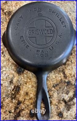 VTG Griswold No. 2 Cast Iron Skillet Erie PA 703 Large Logo Read