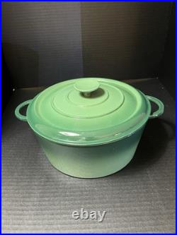 VTG Staub Basix  Green Heavy #26 Made In France Enamel Cast Iron Dutch Oven