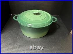 VTG Staub Basix  Green Heavy #26 Made In France Enamel Cast Iron Dutch Oven