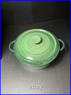VTG Staub Basix  Green Heavy #26 Made In France Enamel Cast Iron Dutch Oven