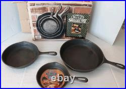 VTG Wagner's Cast Iron Cookware Skillet Pan Set 6.5 8 & 10.5 # 1343 NOS USA
