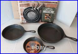 VTG Wagner's Cast Iron Cookware Skillet Pan Set 6.5 8 & 10.5 # 1343 NOS USA