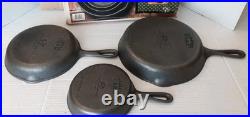 VTG Wagner's Cast Iron Cookware Skillet Pan Set 6.5 8 & 10.5 # 1343 NOS USA