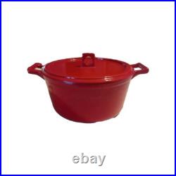 Ventage FOOD Net. Red Enameled Cast Iron 5.5 quart Dutch Oven Clean Red White