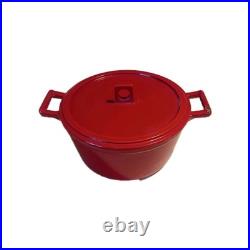 Ventage FOOD Net. Red Enameled Cast Iron 5.5 quart Dutch Oven Clean Red White