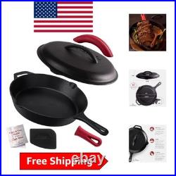 Versatile 12'' Pre-Seasoned Cast Iron Frying Pan with Silicone Handle Holders