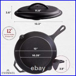 Versatile 12'' Pre-Seasoned Cast Iron Frying Pan with Silicone Handle Holders