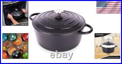 Versatile 6.4 Qt Cast Iron Casserole Pot with Lid Oven Safe up to 500° F