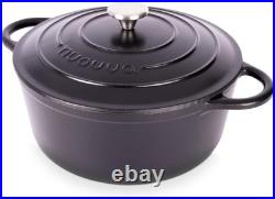 Versatile 6.4 Qt Cast Iron Casserole Pot with Lid Oven Safe up to 500° F