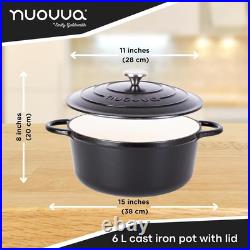 Versatile 6.4 Qt Cast Iron Casserole Pot with Lid Oven Safe up to 500° F