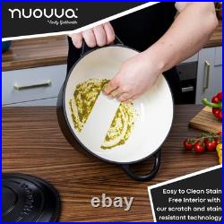 Versatile 6.4 Qt Cast Iron Casserole Pot with Lid Oven Safe up to 500° F