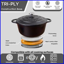 Versatile 6.4 Qt Cast Iron Casserole Pot with Lid Oven Safe up to 500° F