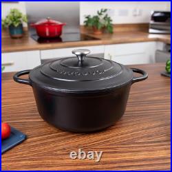 Versatile 6.4 Qt Cast Iron Casserole Pot with Lid Oven Safe up to 500° F