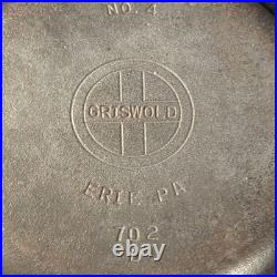 Very Nice GRISWOLD NO. 4 Cast Iron Skillet with the Grooved Handle 702-D