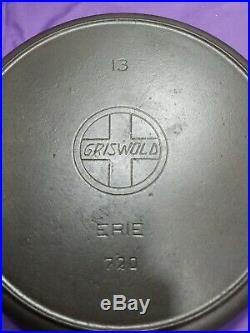 Very Rare Htf #13 Griswold Slant Erie Cast Iron Skillet #720 Strong Heat Ring