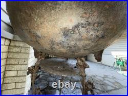 Very heavy! Antique cast-iron cooking pot 15 gal cauldron with chain handle