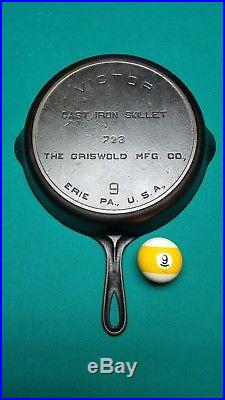 Victor No. 9 Fully Marked 5 Line Cast Iron Skillet The Griswold Mfg. Co. Erie Pa
