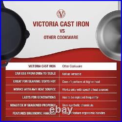 Victoria Cast Iron Skillet Large Frying Pan Seasoned Surface Cast Iron Pan, 12