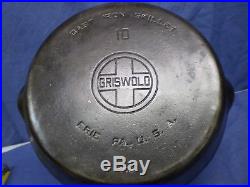 Vintage #10 Griswold #716 Cast Iron Skillet Frying Pan Large Logo Smooth Bottom