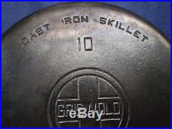 Vintage #10 Griswold #716 Cast Iron Skillet Frying Pan Large Logo Smooth Bottom