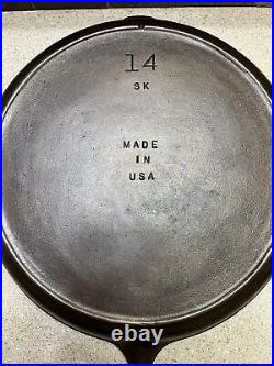 Vintage #14 SK Unmarked Lodge 3 Notch Cast Iron Skillet Heat Ring Restored USA