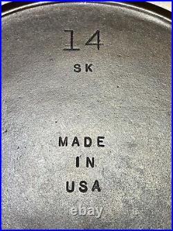 Vintage #14 SK Unmarked Lodge 3 Notch Cast Iron Skillet Heat Ring Restored USA