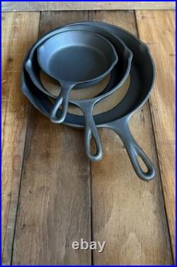 Vintage 3-Notch Lodge 3 PC set of Cast Iron Skillets #3, #5, #8 NOS NEVER USED