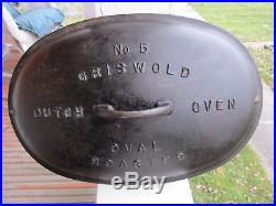 Vintage #5 GRISWOLD OVAL ROASTER Dutch Oven (645) WithTrivet (#5) & Cover (645) NR