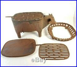 Vintage Antique Cast Iron Cow Bull Barbecue Grill Small Charcoal Hibachi BBQ