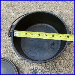 Vintage Cast Iron 3 Footed Dutch Oven 8 CO H Flat Top Lid Made in USA Camp Fire